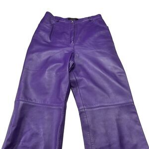 Escada Vintage Leather Pant Purple Sz M Straight Leg Festival Artsy 90s Designer